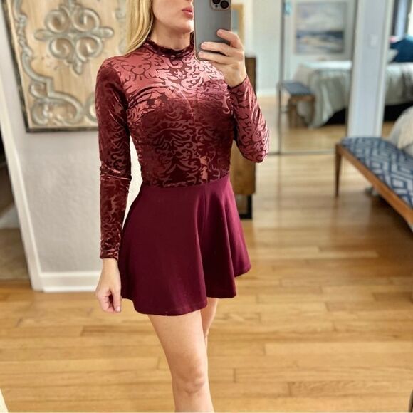 Luxurious Velvet Crush Burgundy Romper by Charlotte Russe - Picture 1 of 5